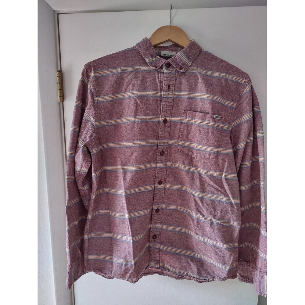Vans Men's M Long Sleeve Striped Button Up Shirt Light Burgundy Skate